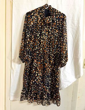 Clover and Sloane Black Animal Print Fit & Flare High Neck Sheer Dress 16